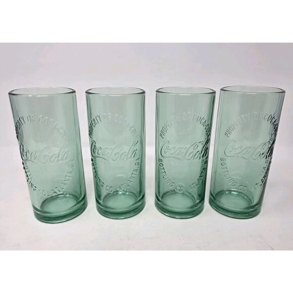 Green Coke Glasses Set Of 4 Property Of Coca Cola Bottling Co Atlanta GA 2009 - Picture 1 of 8